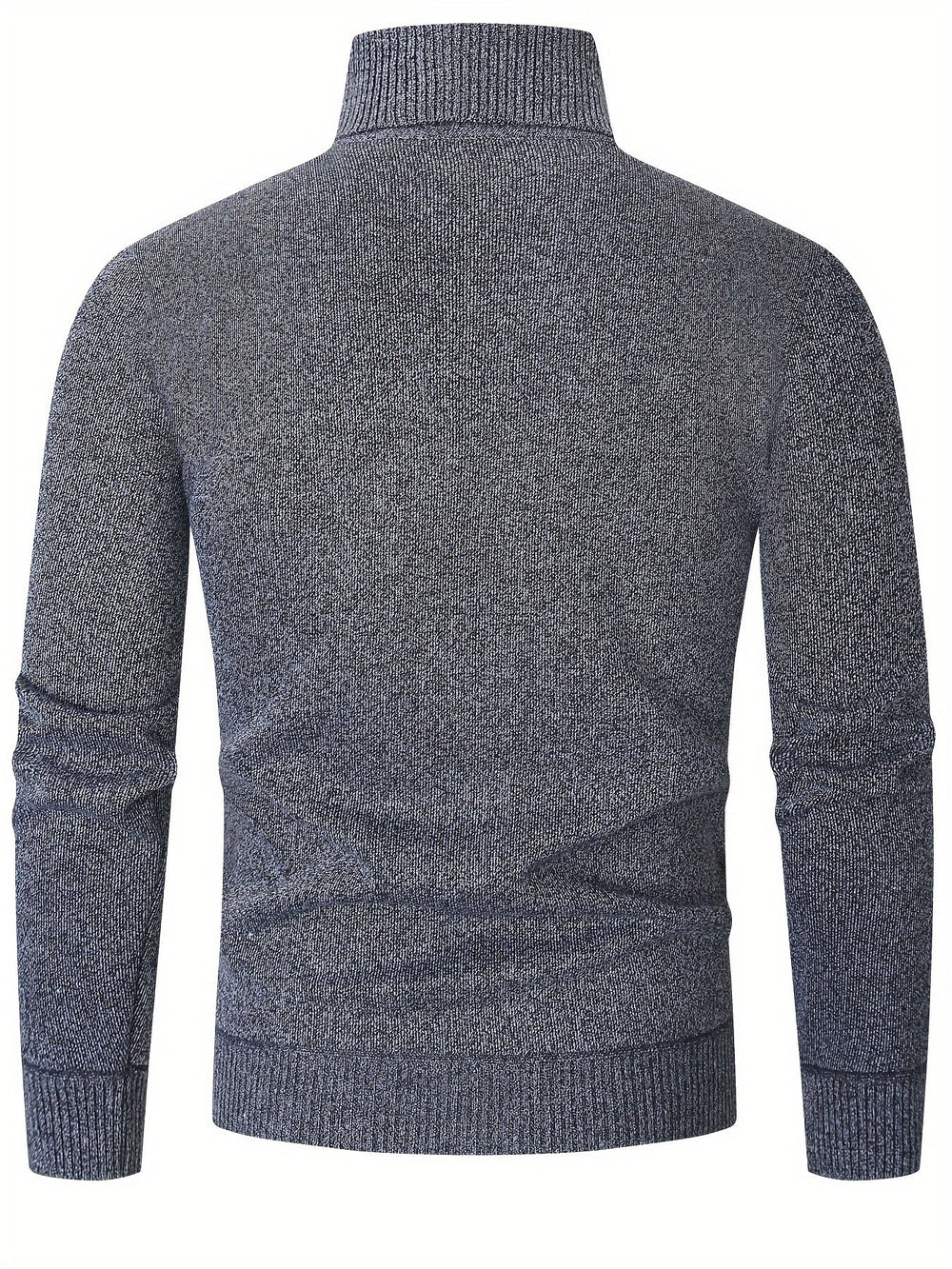 Dos du pull à col roulé gris chiné, maille unie et bord-côte à la taille