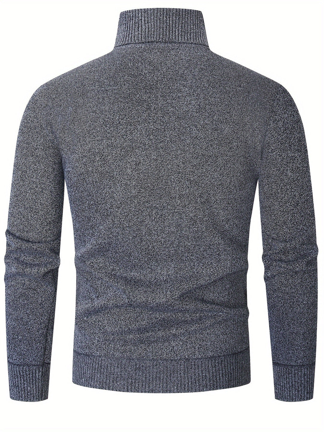 Dos du pull à col roulé gris chiné, maille unie et bord-côte à la taille