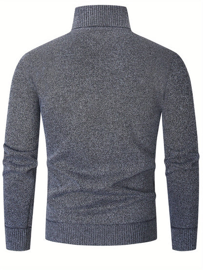 Dos du pull à col roulé gris chiné, maille unie et bord-côte à la taille
