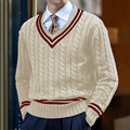 Pull torsadé col V, beige