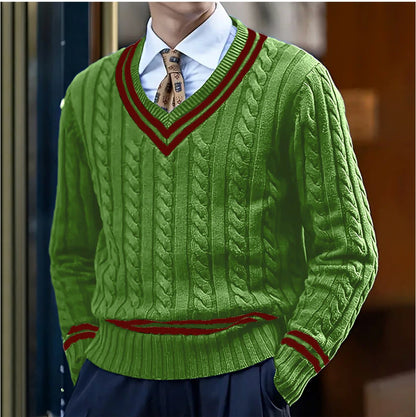 Pull torsadé col V, vert