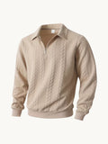 Pull torsadé beige col zippé, col chemise, manches longues