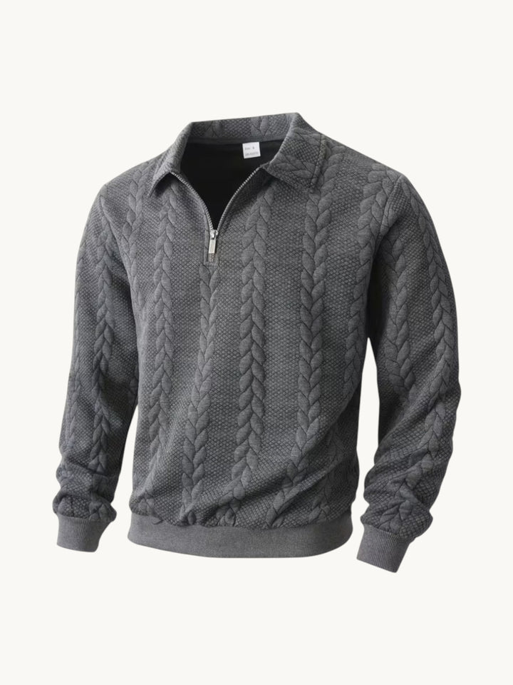 Pull col zippé gris anthracite à motif torsadé