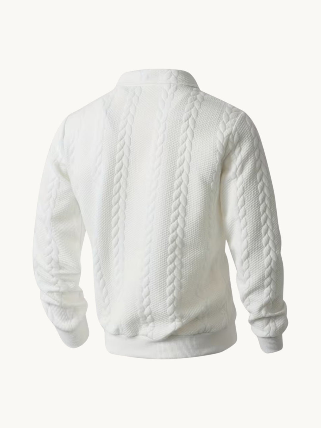 Pull col zippé blanc à torsades, vue arrière