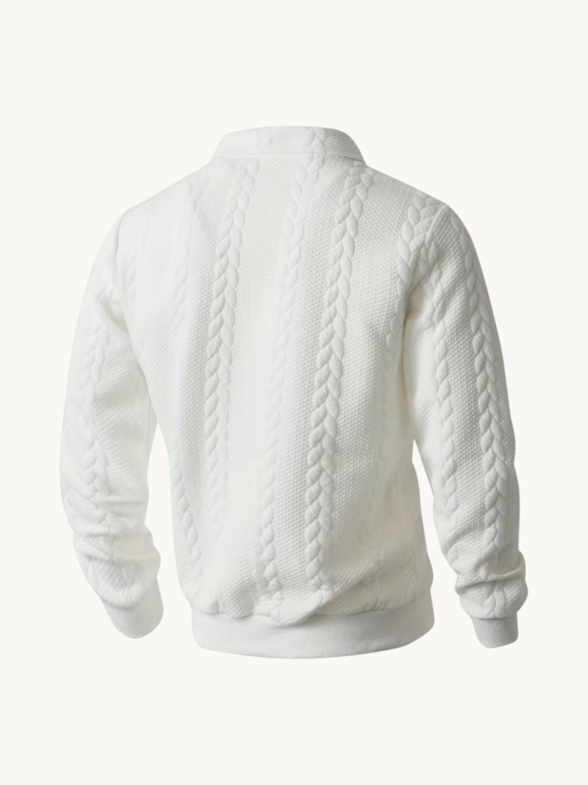 Pull col zippé blanc à torsades, vue arrière