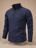 Pull demi-zip à torsades losanges, ardoise