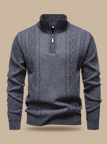 Pull torsadé demi-zip gris foncé chiné, vue de face