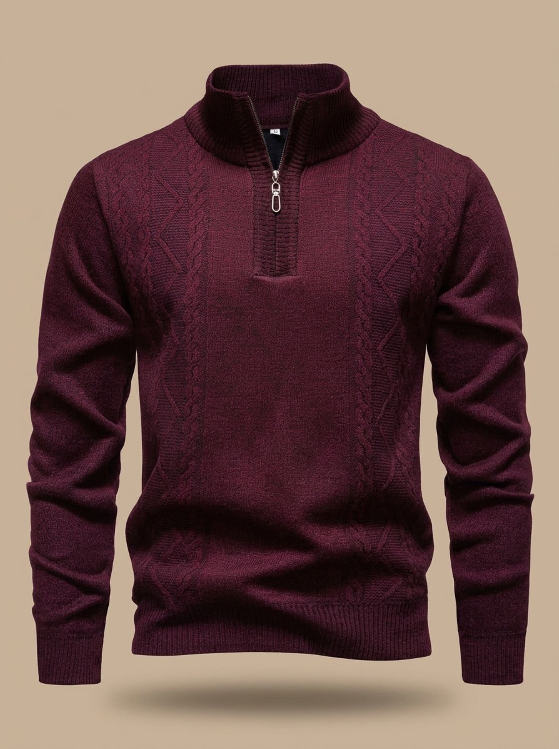 Pull torsadé demi-zip à col montant pour homme