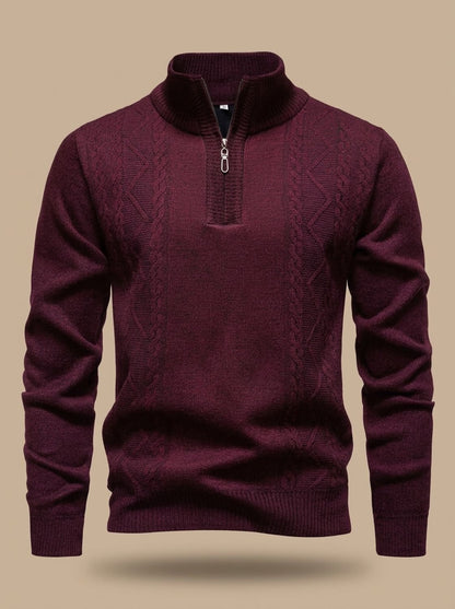 Pull torsadé demi-zip à col montant pour homme