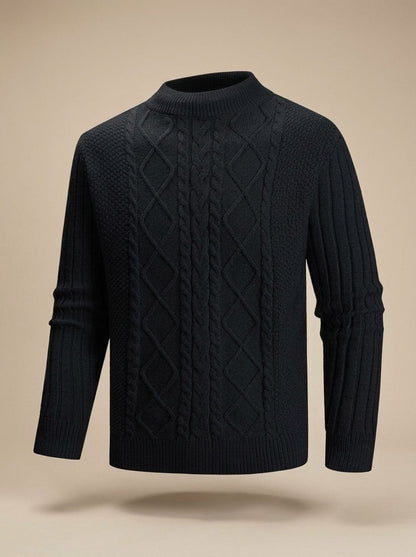 Pull torsadé en maille pour homme, noir, vue de face
