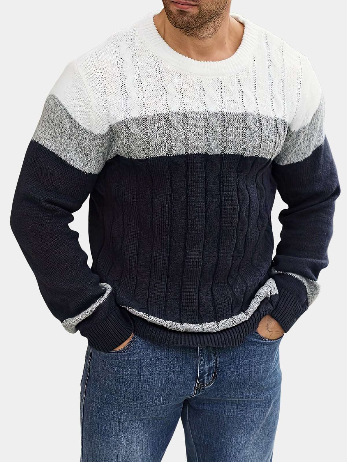 Pull torsadé à blocs, vue 1