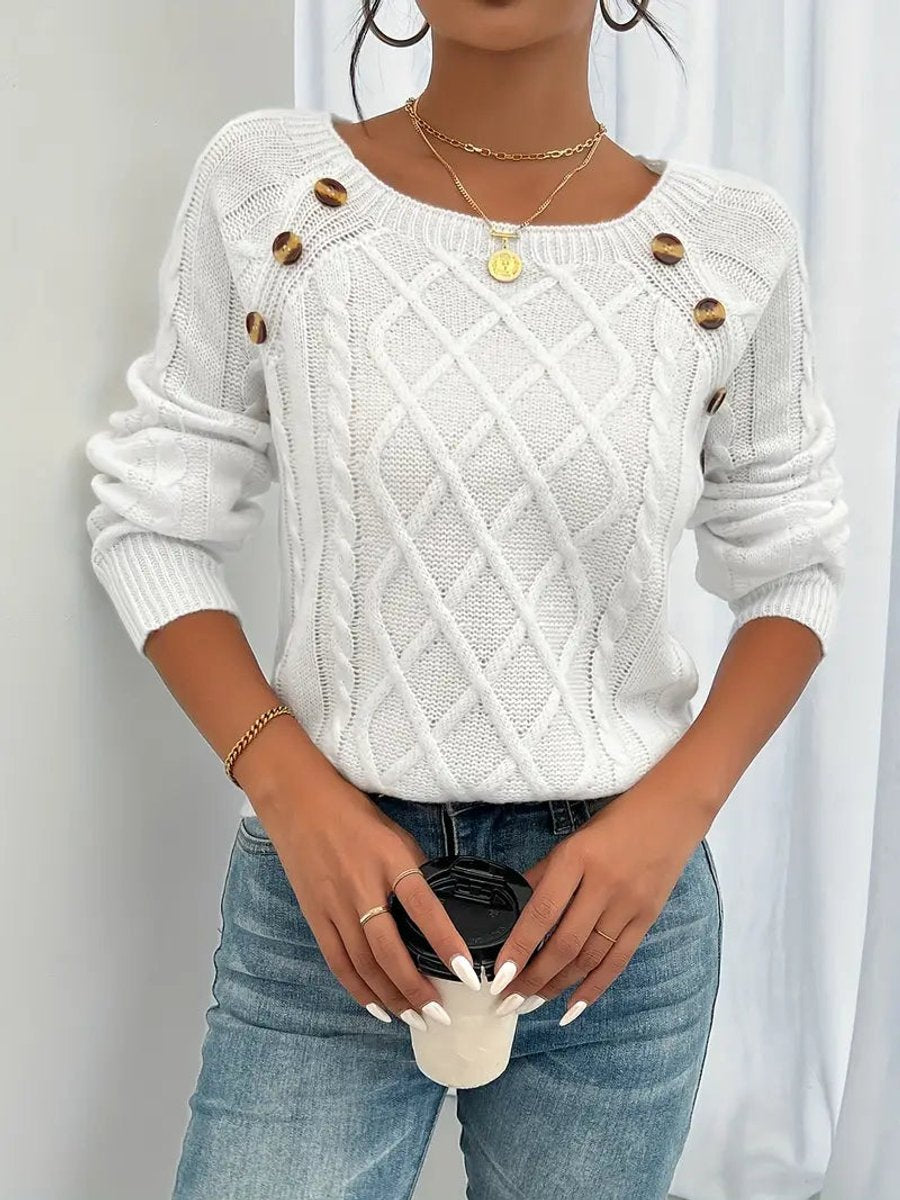 Pull torsadé à boutons, blanc, vue 2