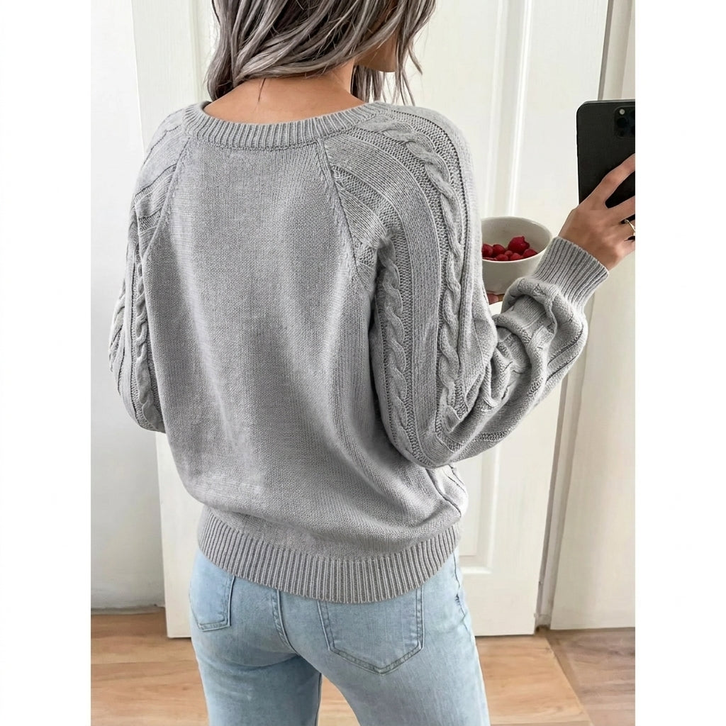 Pull torsadé à boutons, gris, vue 2