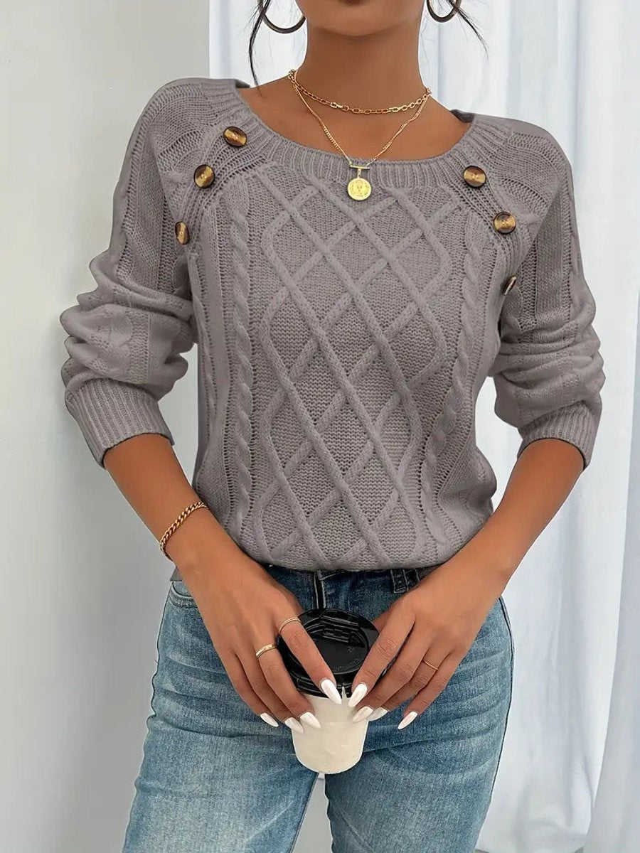 Pull torsadé à boutons, gris foncé, vue 3