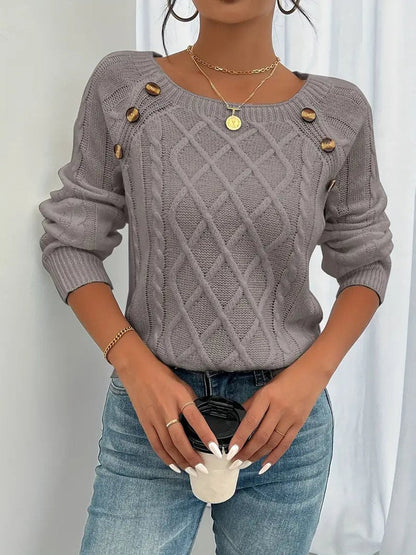 Pull torsadé à boutons, gris foncé, vue 3