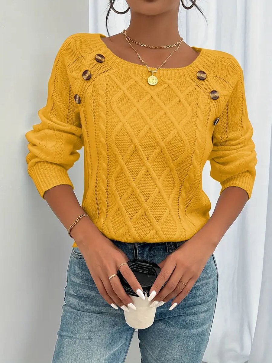 Pull torsadé à boutons, jaune