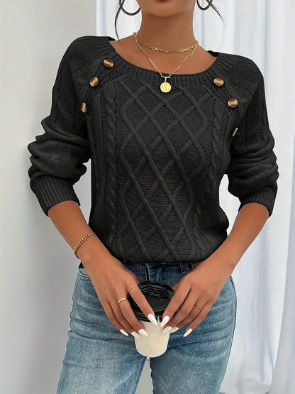Pull torsadé à boutons, noir, vue 2