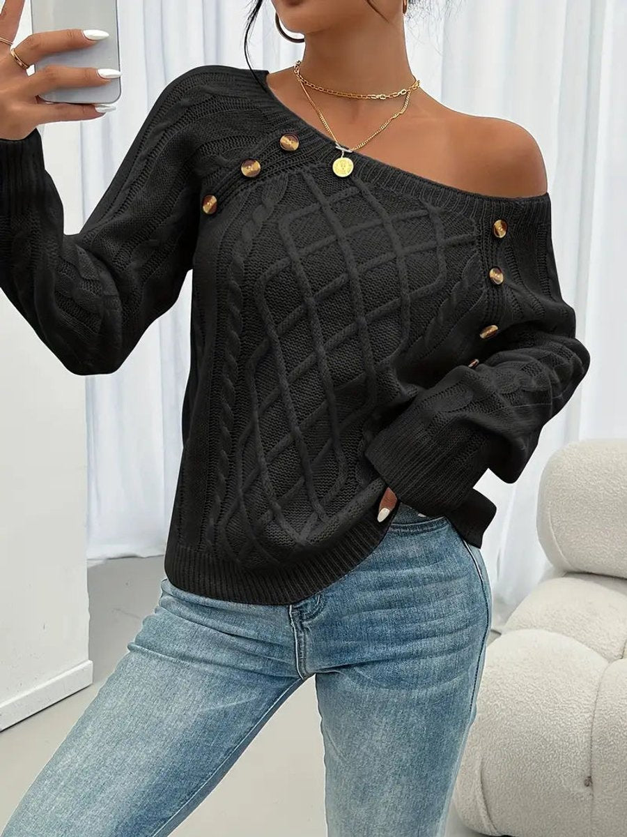 Pull torsadé à boutons, noir, vue 3