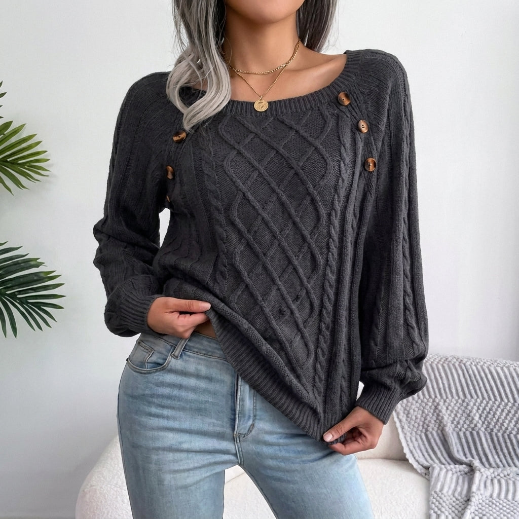 Pull torsadé à boutons, noir