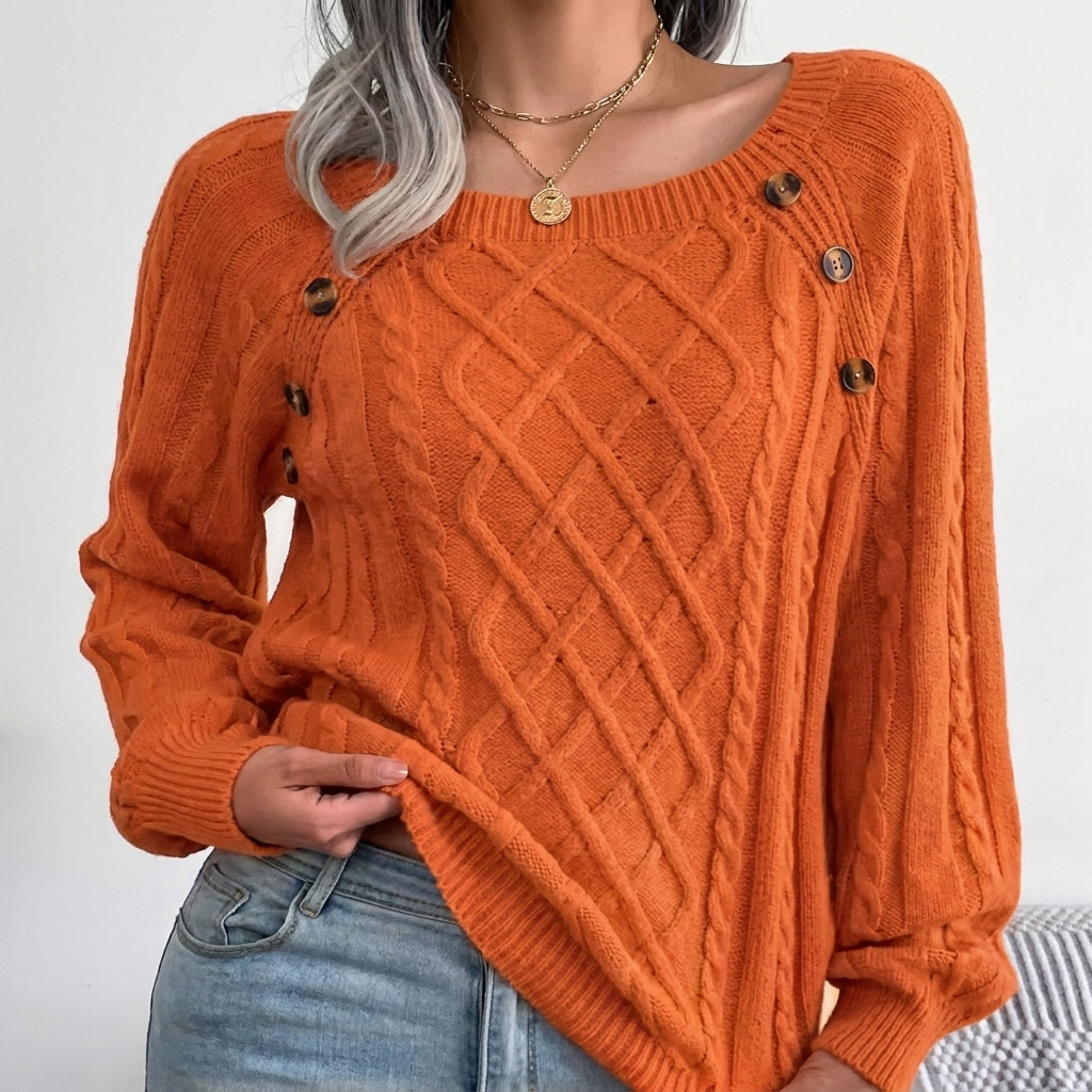 Pull torsadé à boutons, orange