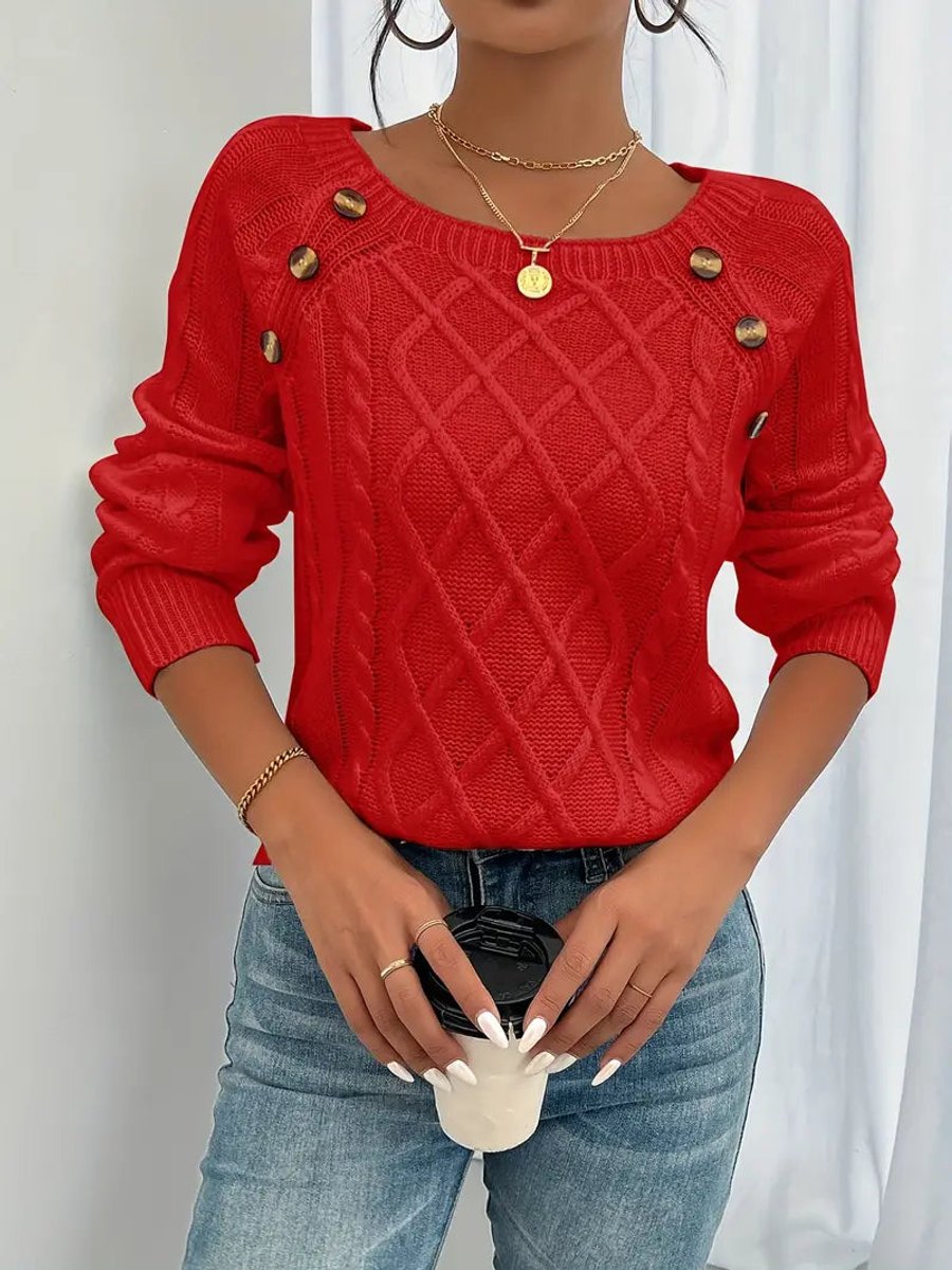 Pull torsadé à boutons, rouge