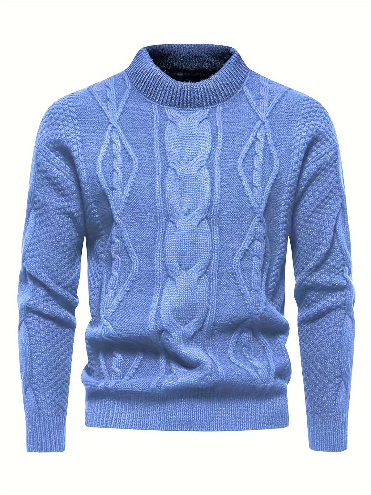 Pull à torsades et col rond, bleu ciel