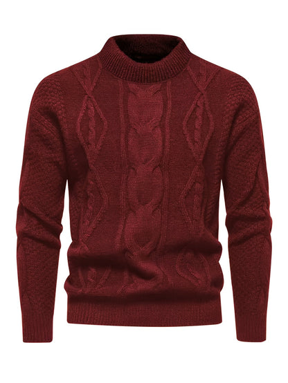 Pull à torsades et col rond, bordeaux
