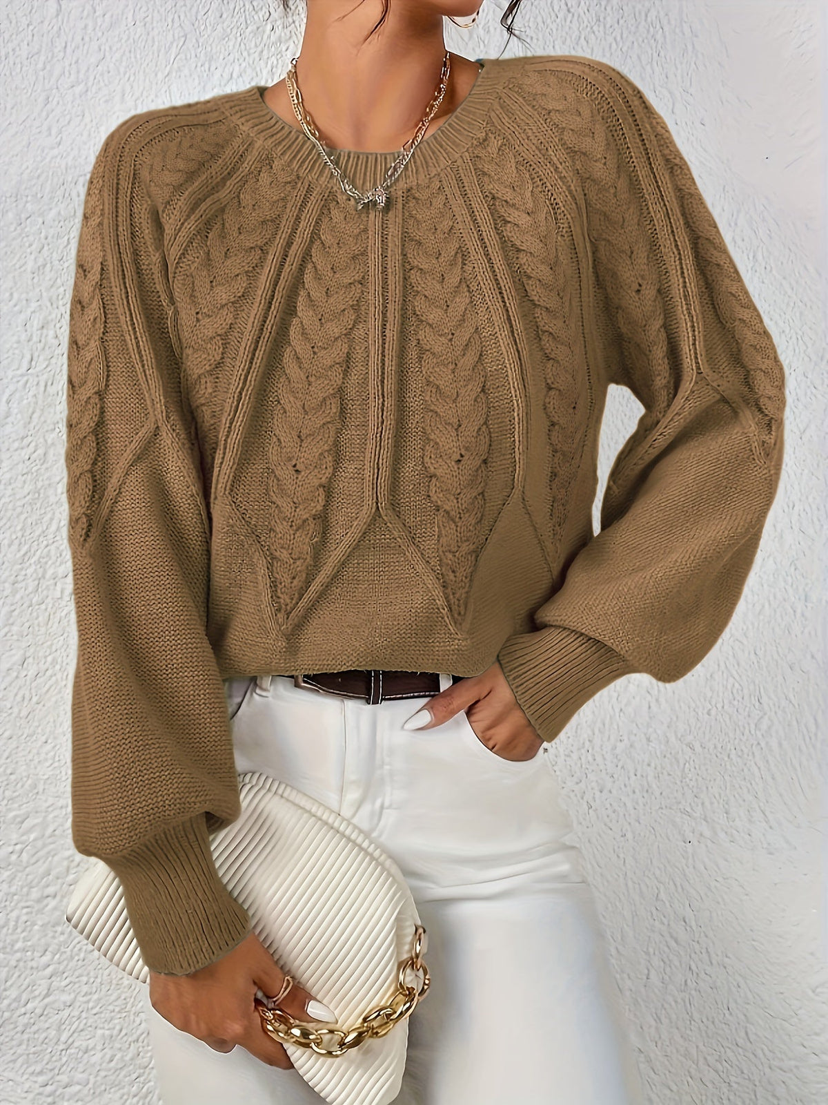 Pull torsadé col rond pour femme, vue 10