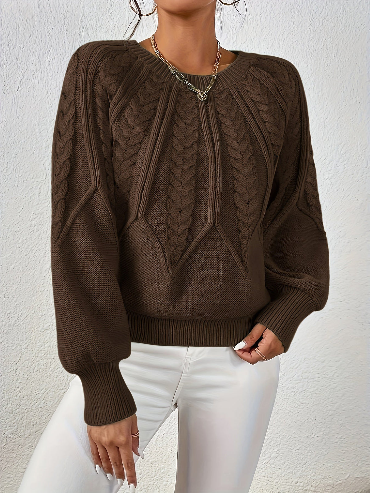 Pull torsadé col rond pour femme, vue 7