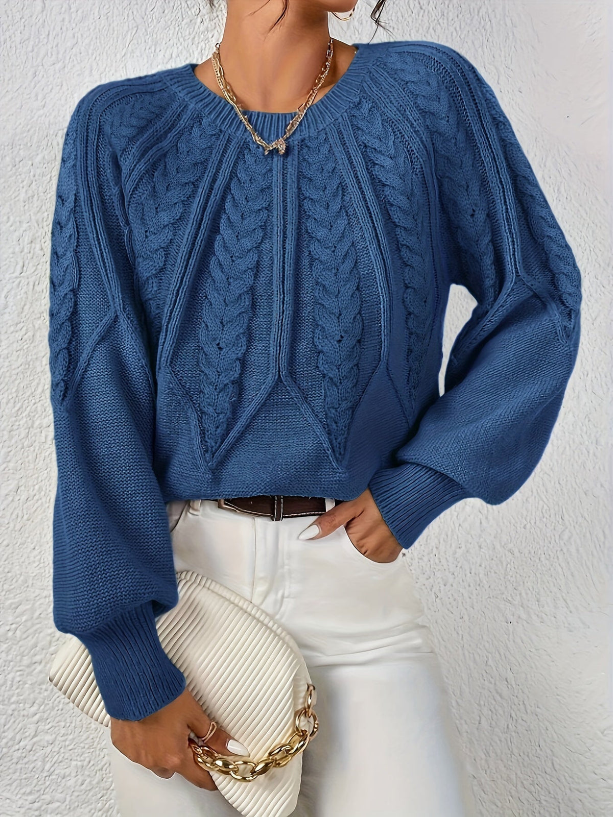 Pull torsadé col rond pour femme, vue 8