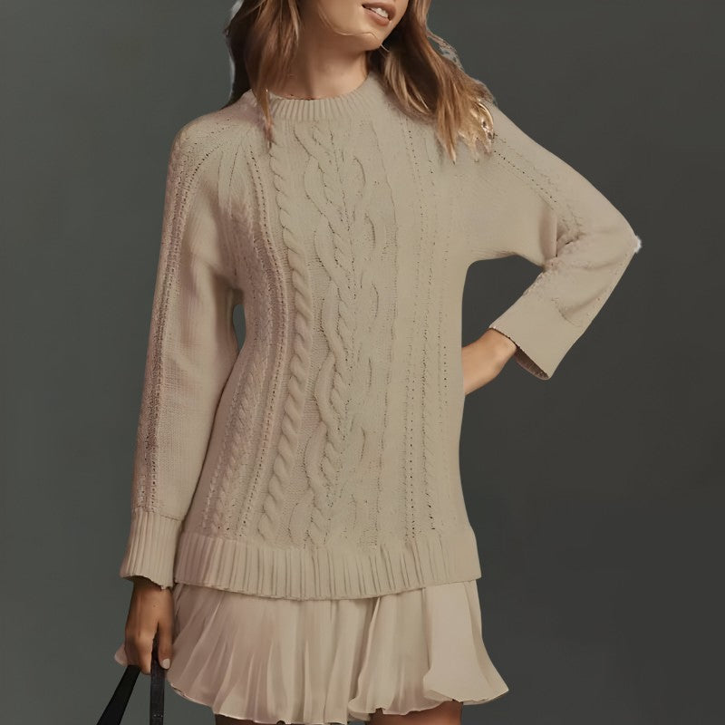 Pull torsadé oversize, coloris sable, vue de face