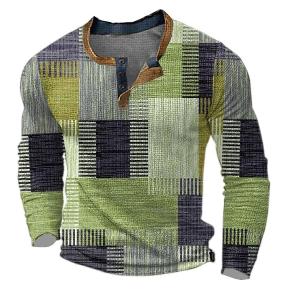 Pull col tunisien homme à carreaux vert et gris, vue de face