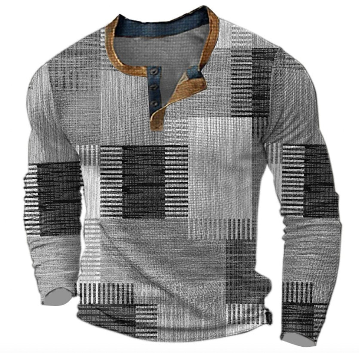 Pull col tunisien homme à carreaux gris, vue de face