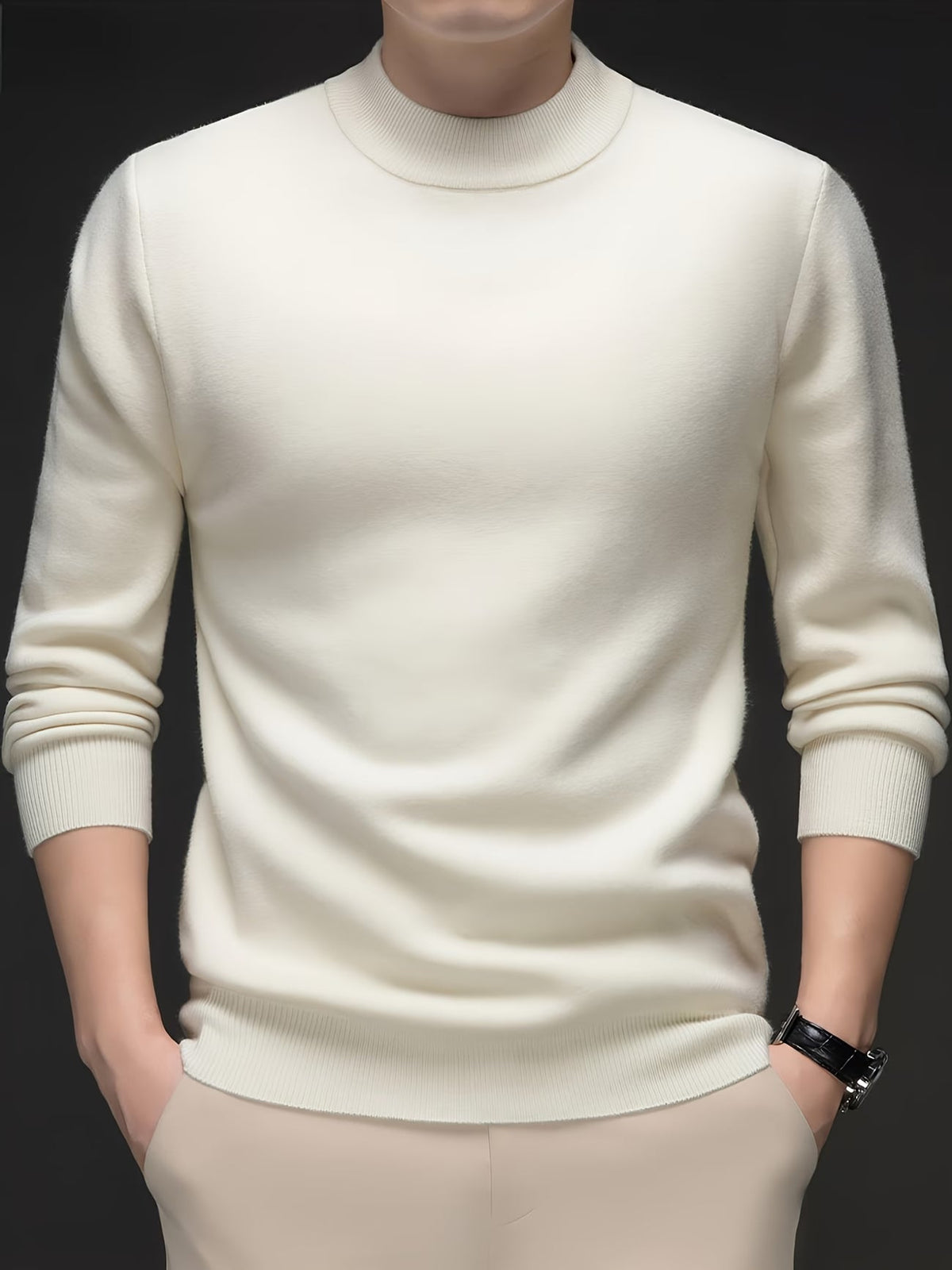 Pull uni en maille, blanc