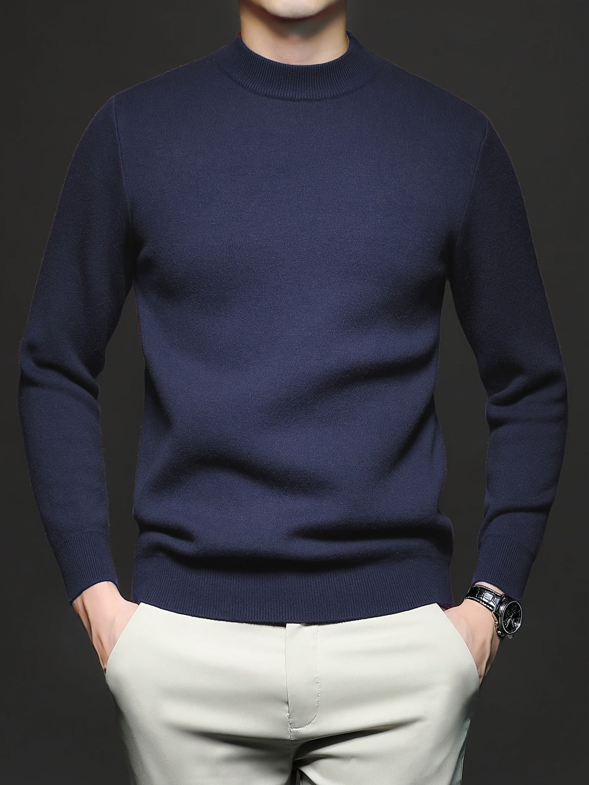 Pull uni en maille, bleu marine