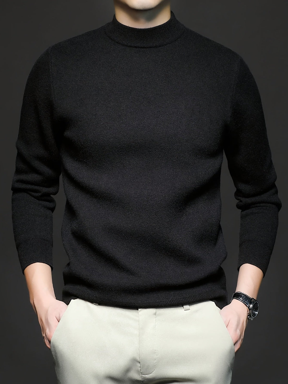 Pull uni en maille, noir