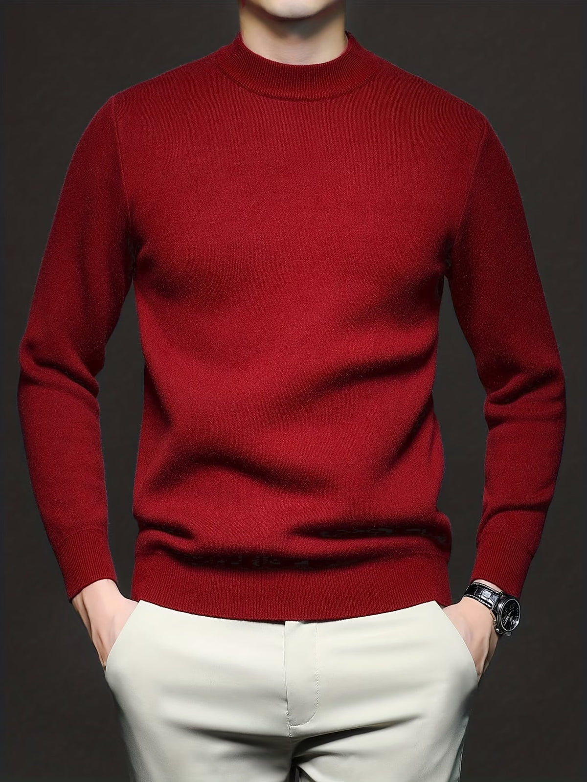 Pull uni en maille, rouge