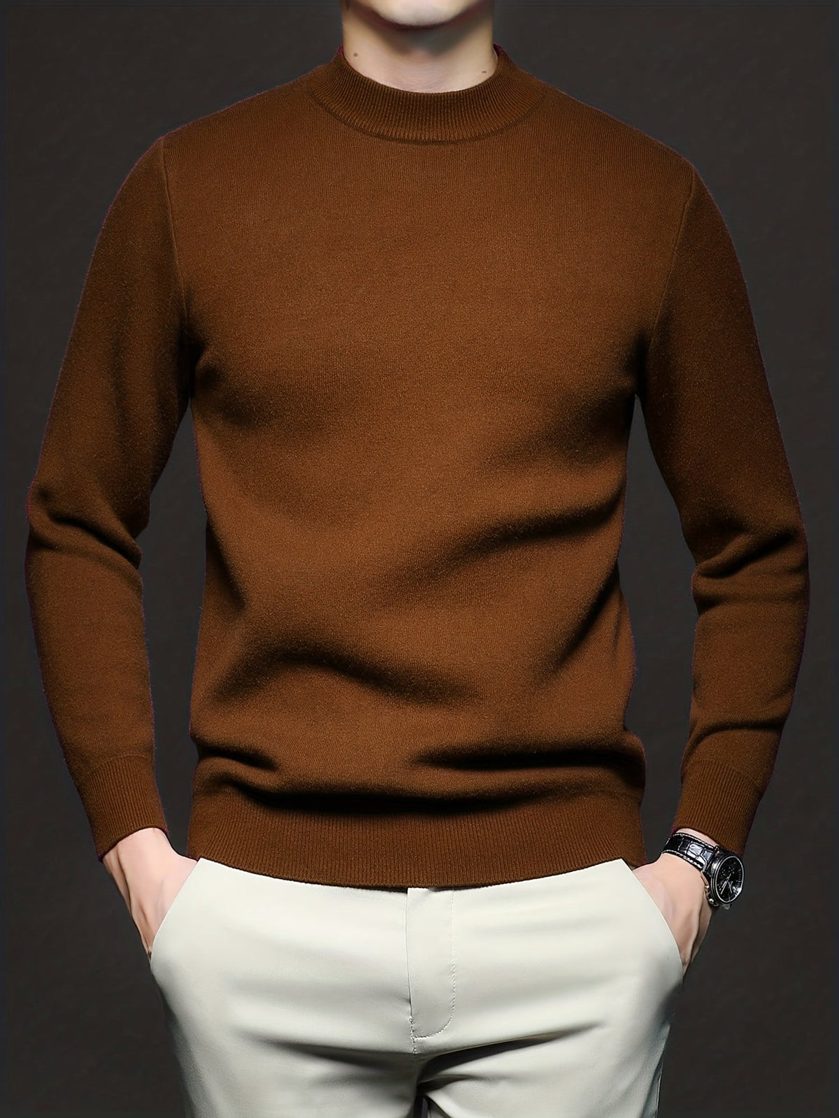 Pull uni en maille, marron