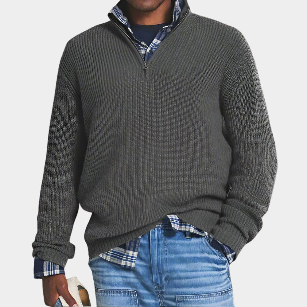 Pull zippé à côtes in Gris | By Old Money