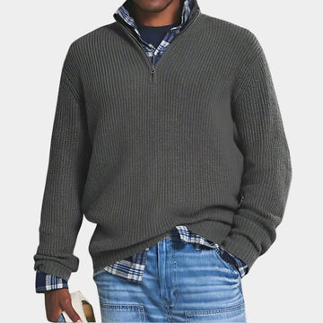 Pull zippé à côtes