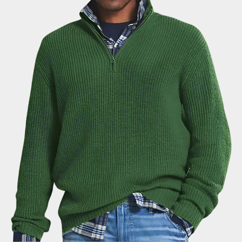 Pull zippé à côtes in Vert | By Old Money
