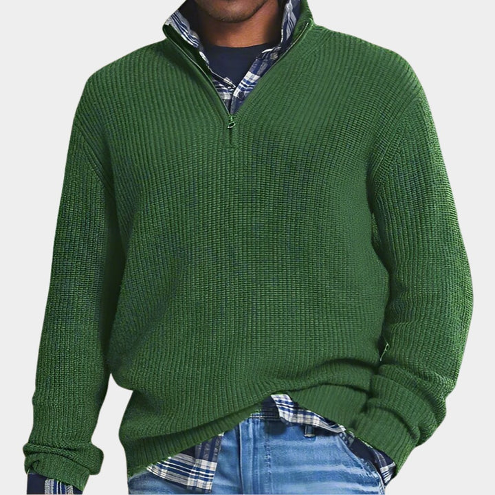 Pull zippé à côtes in Vert | By Old Money