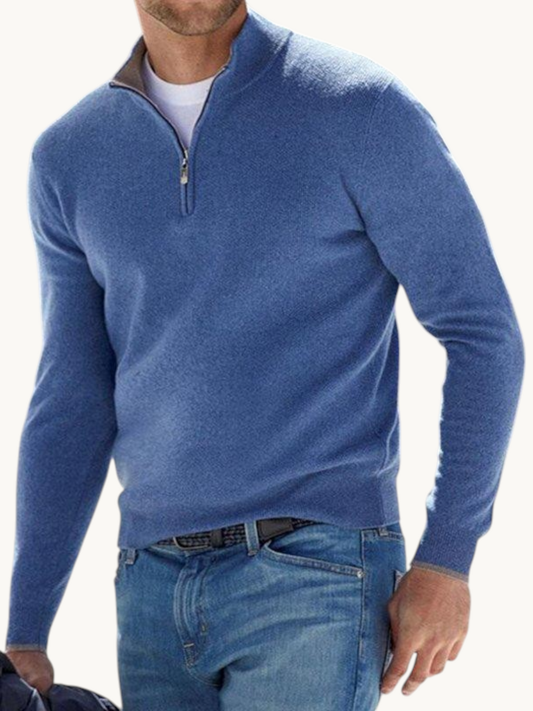 Pull zippé col droit in Bleu | By Old Money