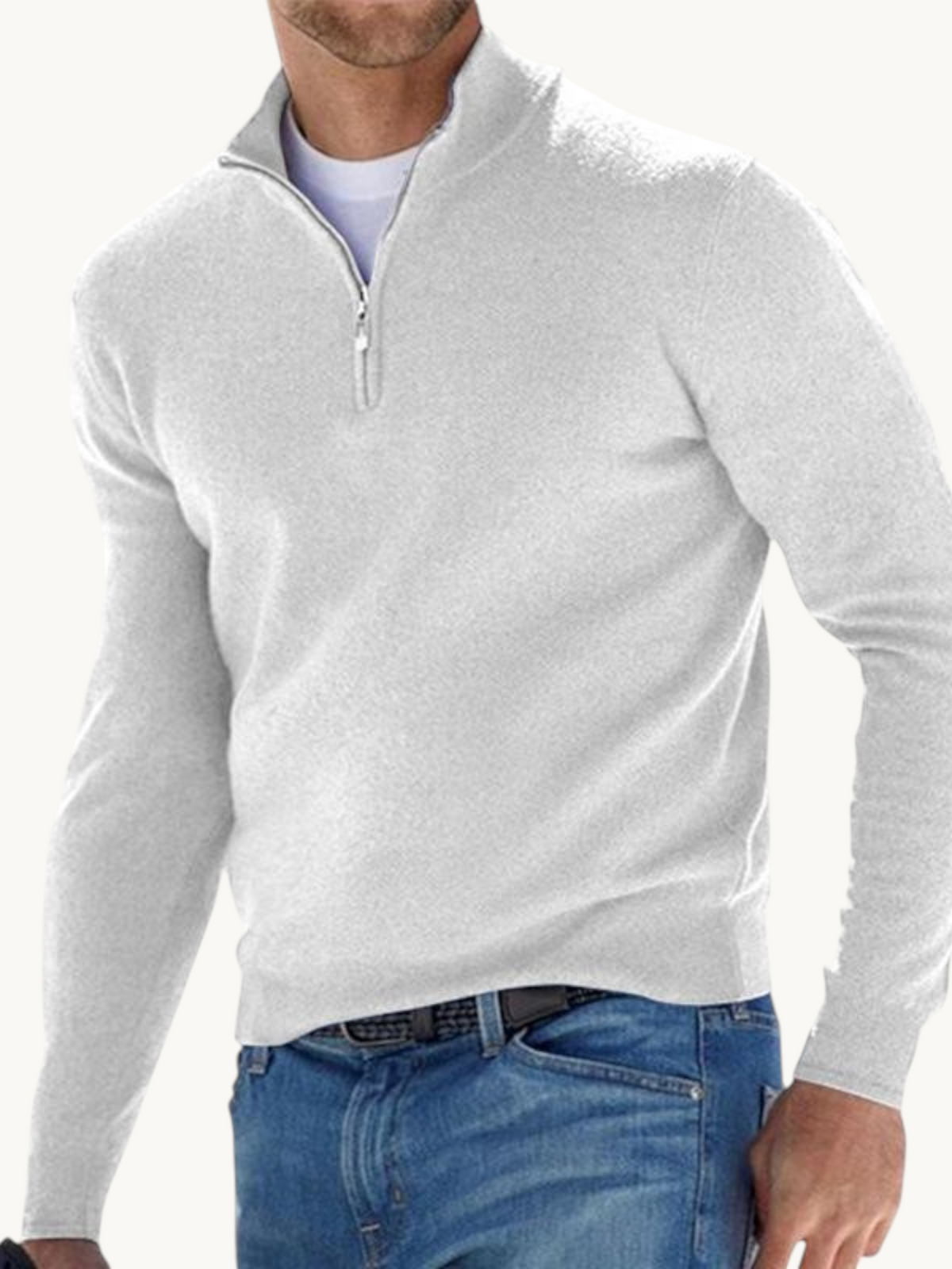Pull zippé col droit in Gris | By Old Money