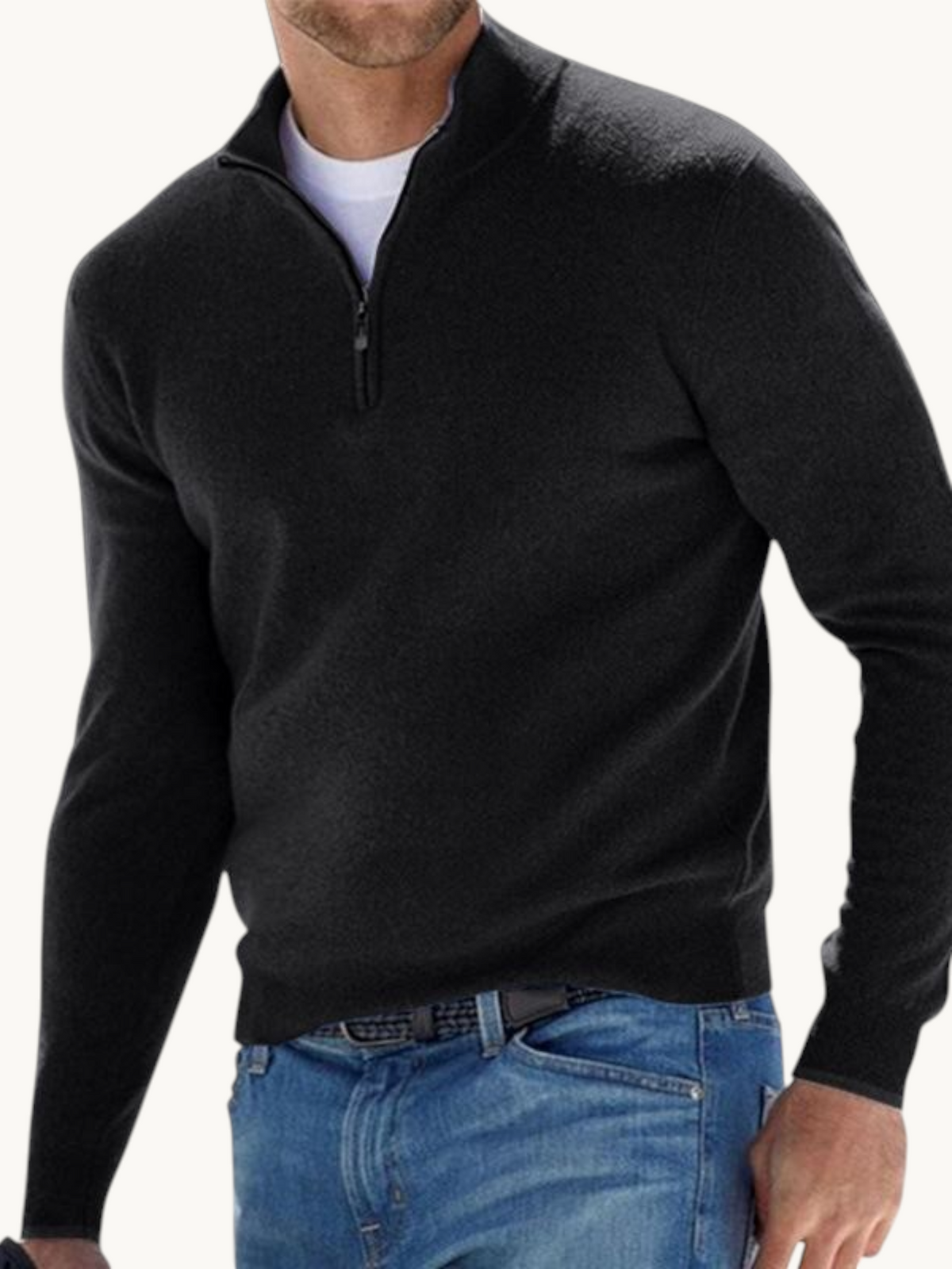 Pull zippé col droit in Noir | By Old Money