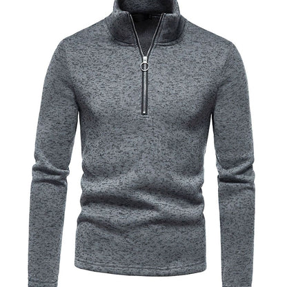 Pull zippé gris foncé chiné à col montant, vue de face