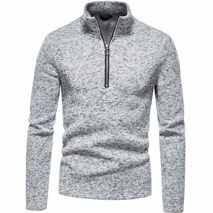 Pull zippé gris clair chiné à col montant, vue de face