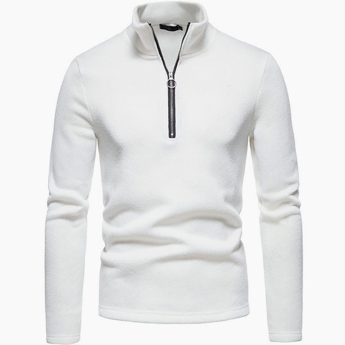 Pull zippé blanc à col montant et tirette anneau, vue de face