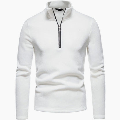 Pull zippé blanc à col montant et tirette anneau, vue de face