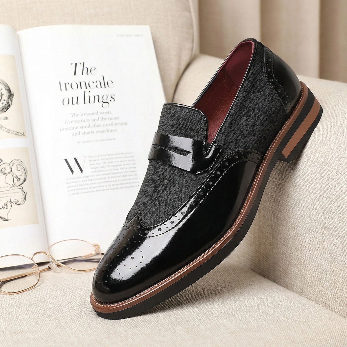 Mocassins à bout golf perforé, noir